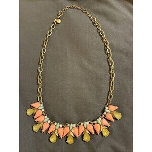 J. CREW Multicolor Crystal Stone Statement Necklace Gold Tone Y2K Vintage